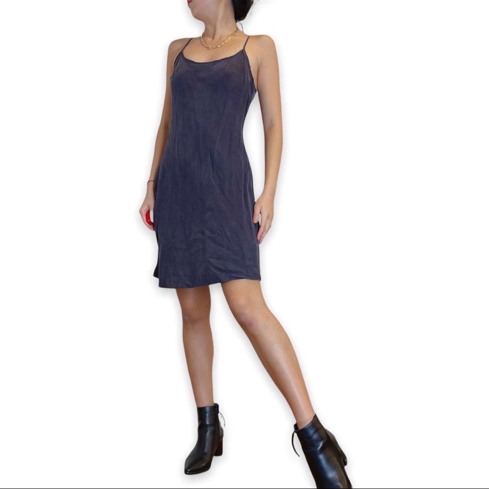 Rare Anthropologie Pure+Good Charcoal Gray Vegan Silk Slip Dress Size S